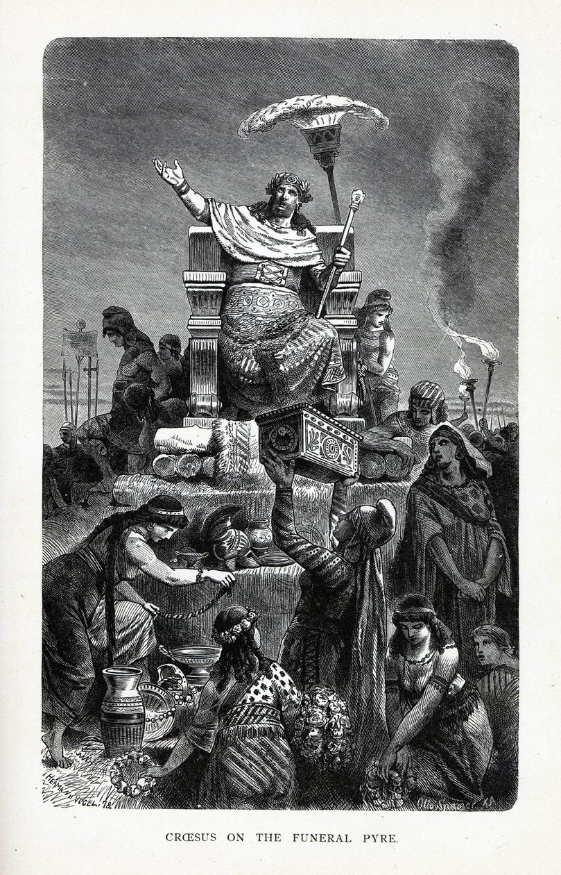 Croesus på begravningsbålet, 1882 av Unbekannt