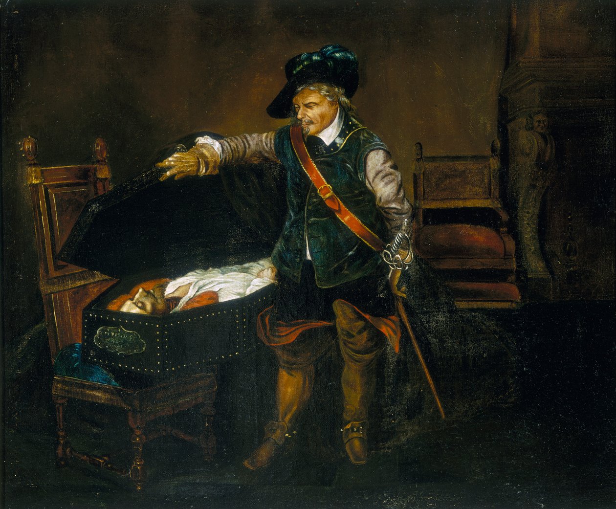 "Cromwell stirrar på Charles I:s kropp", efter 1850 av Unbekannt