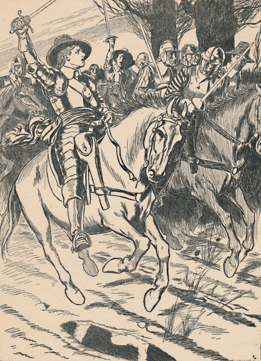 Cromwell leder sina järnsidor till strid, c1907 av Unbekannt
