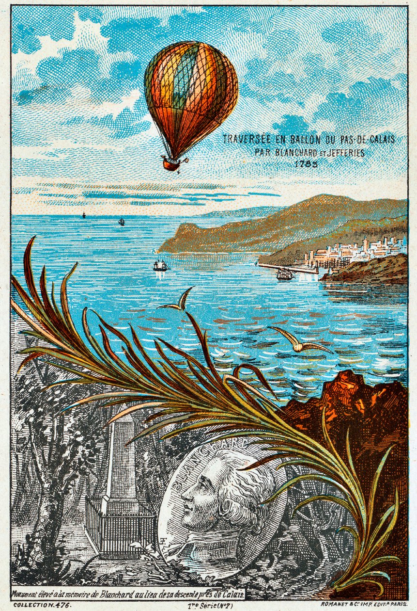 Crossing of the English Channel av Blanchard och Jeffries, 1785 1890-talet av Unbekannt