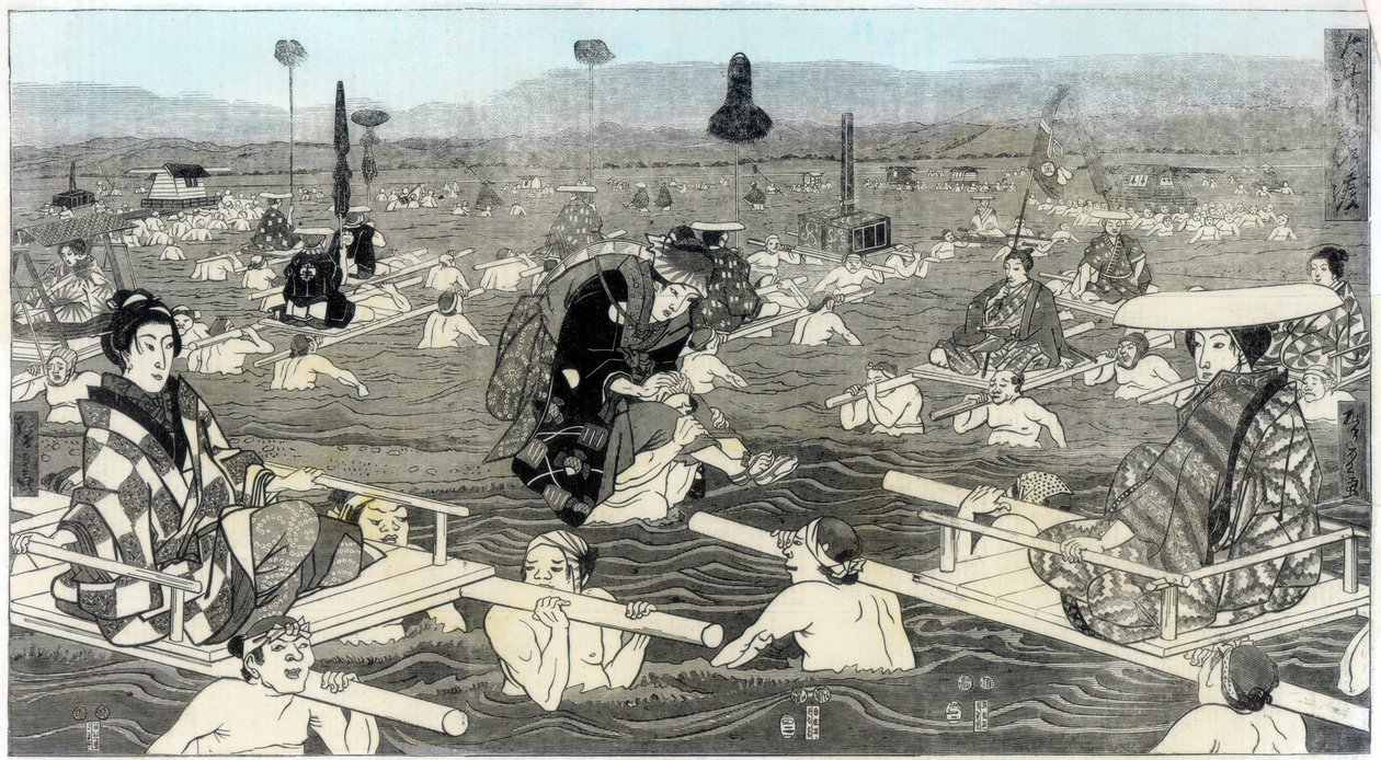 Korsar Oho-e-ga-wa, i provinsen Suraga, 1856 av Unbekannt