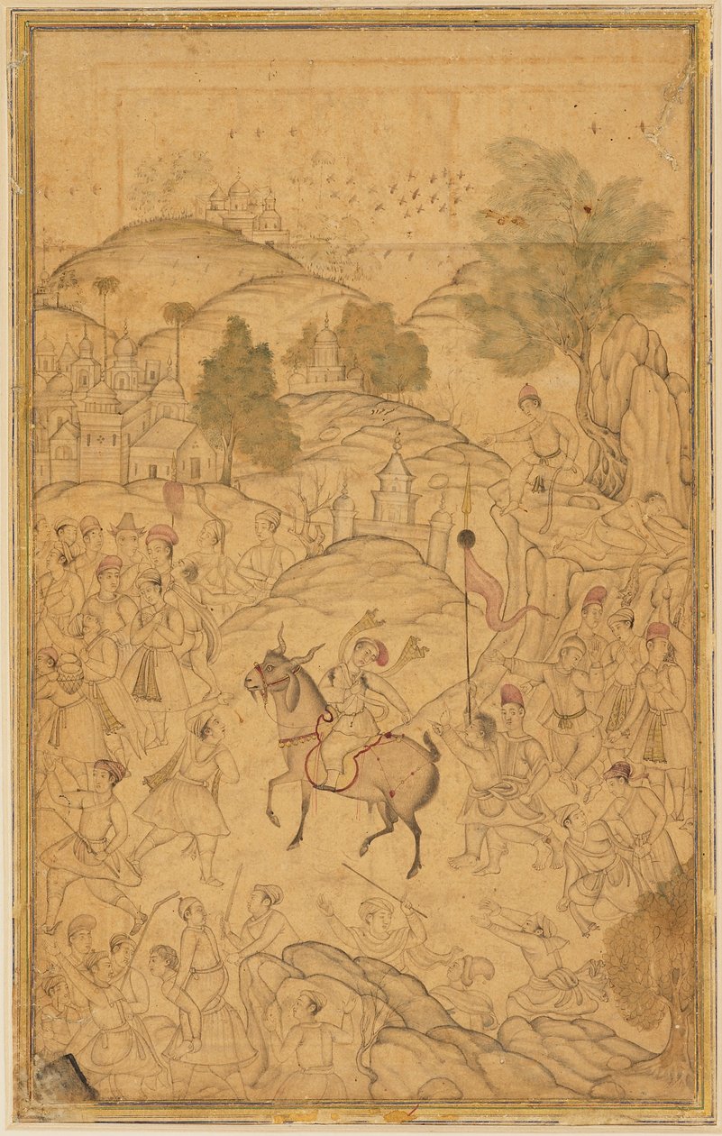 Folkmassascen med monterad figur, 1500-tal av Unbekannt