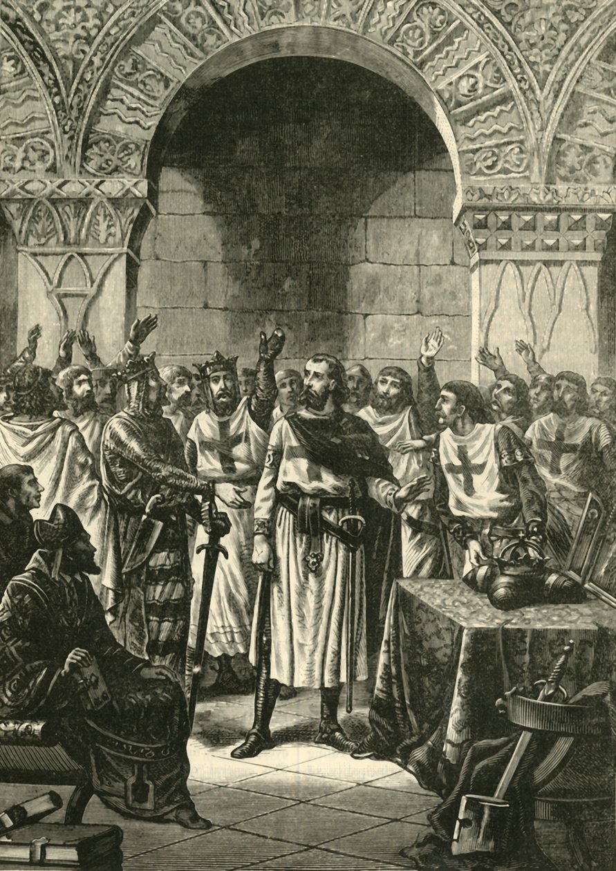 Korsfarare som utropar Godfrey av Bouillon till kung av Jerusalem, 1890. av Unbekannt