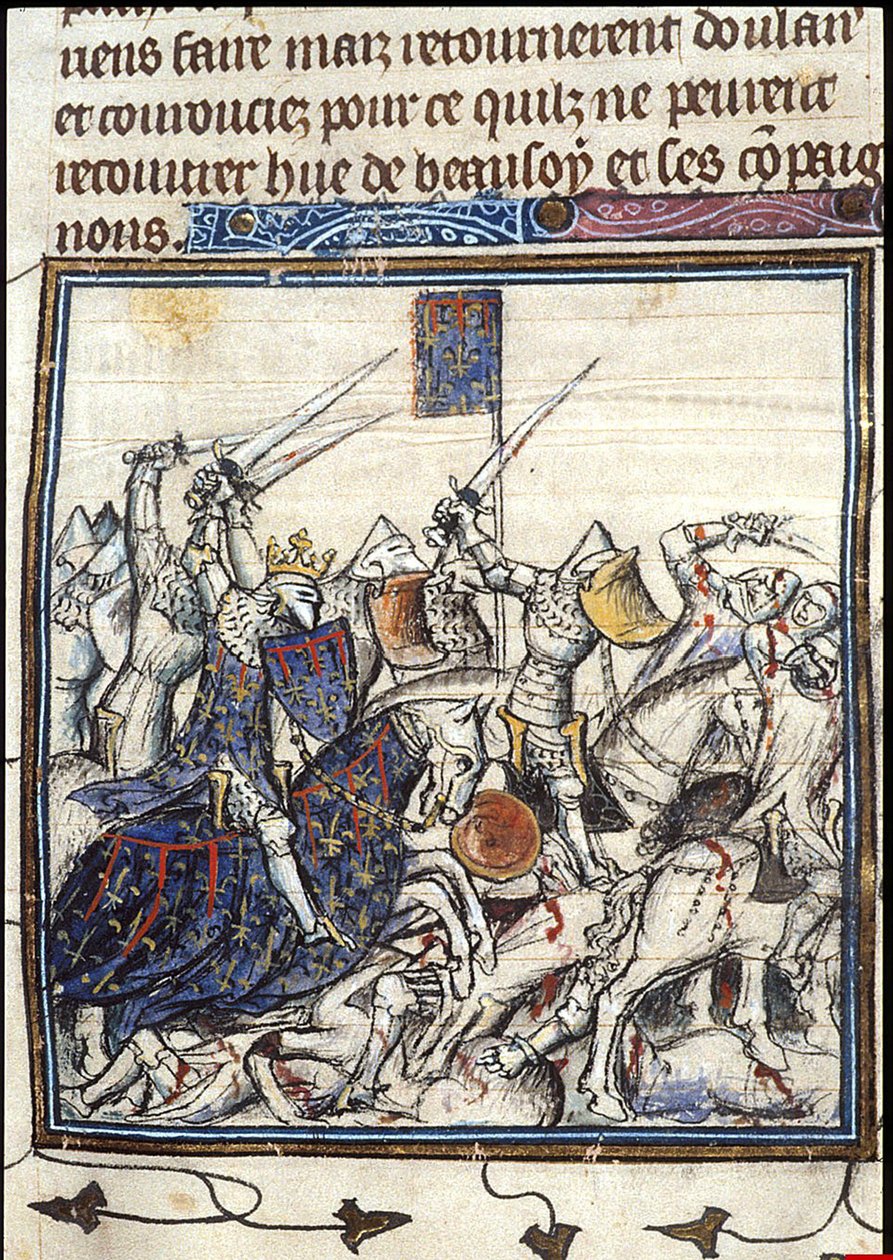 Korsfarare och saracenska strider under det tredje korståget Från Chroniques de France ou de St Denis, efter 1380 av Unbekannt