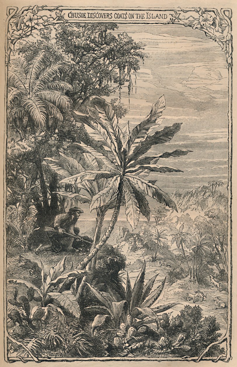 Crusoe upptäcker getter på ön, c1870 av Unbekannt