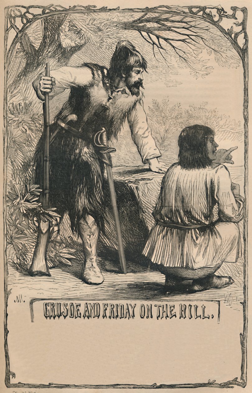 Crusoe och Friday On The Hill, c1870 av Unbekannt