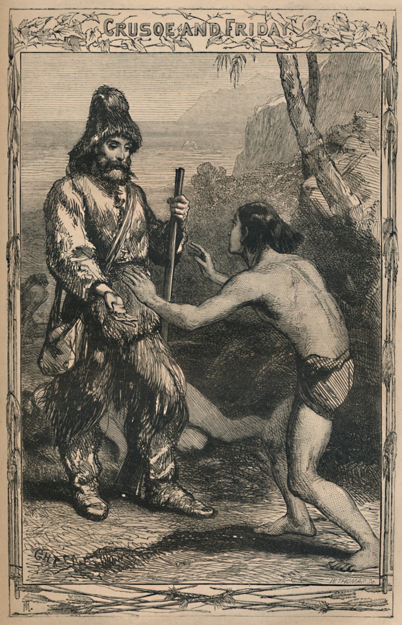 Crusoe och fredag, c1870 av Unbekannt