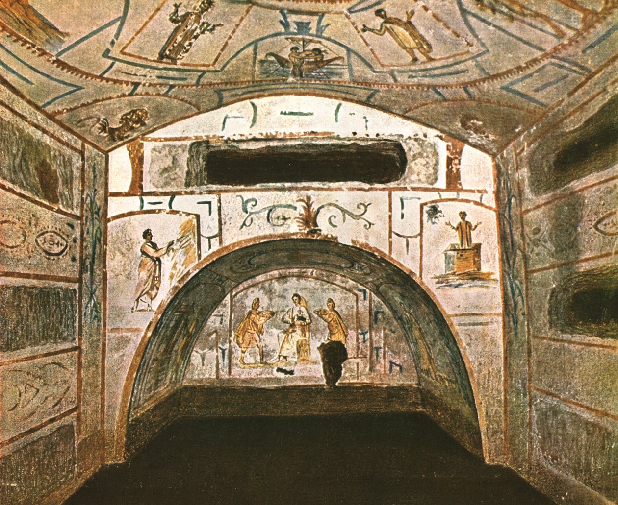 Madonnans krypta i Marcellinus och Peters katakomber...Rom, Italien, 1928. av Unbekannt