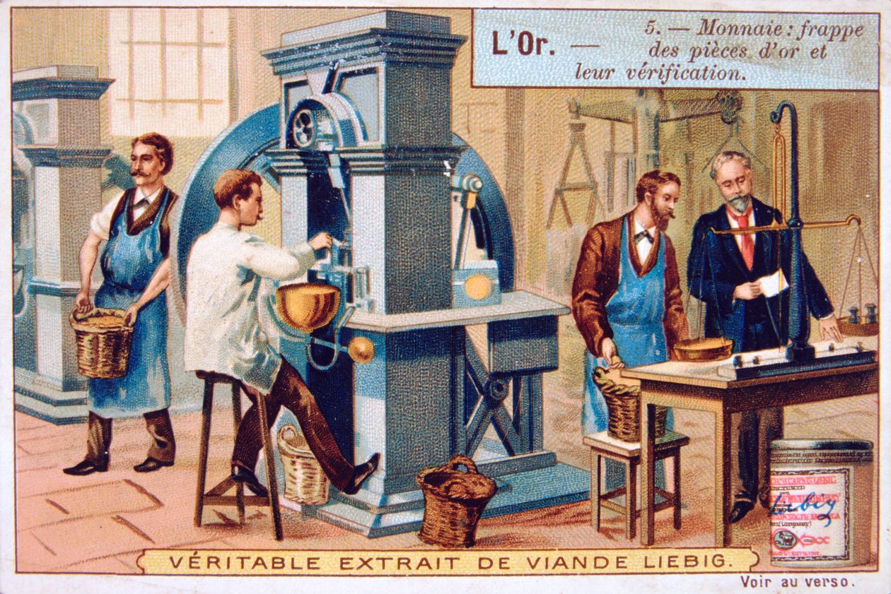 Valuta, prägling och kontroll av guldmynten, c1900 av Unbekannt