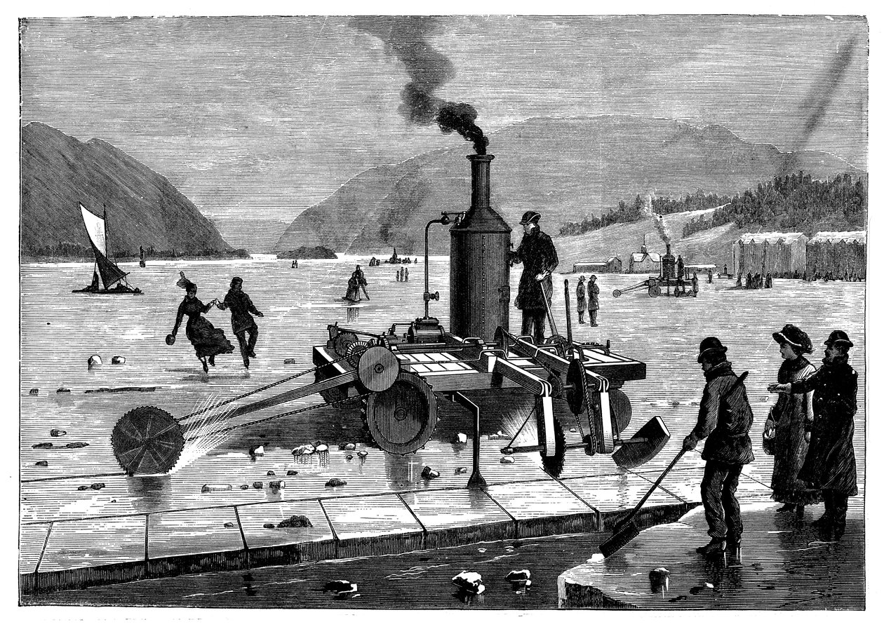 Att skära is på floden St Lawrence, Kanada, med en ångdriven såg, 1894 av Unbekannt