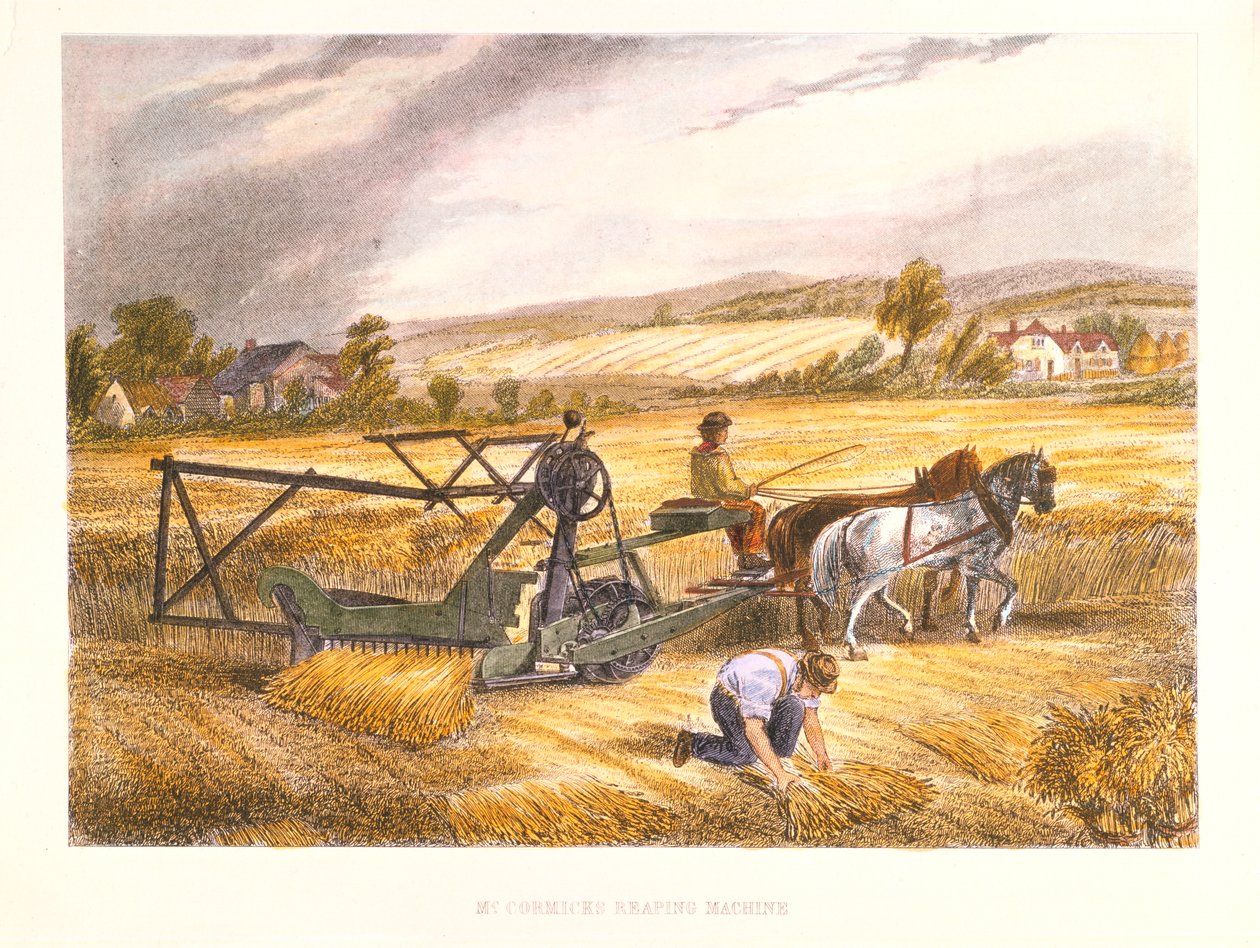 Cyrus McCormicks skördemaskin från 1831 patenterad 1834, c1851. av Unbekannt