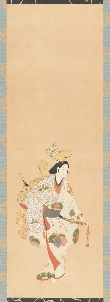 Dansare i vit klänning, mönstrad med färgade löv..., Edo-period, Kambun-eran, 1661-1673. av Unbekannt