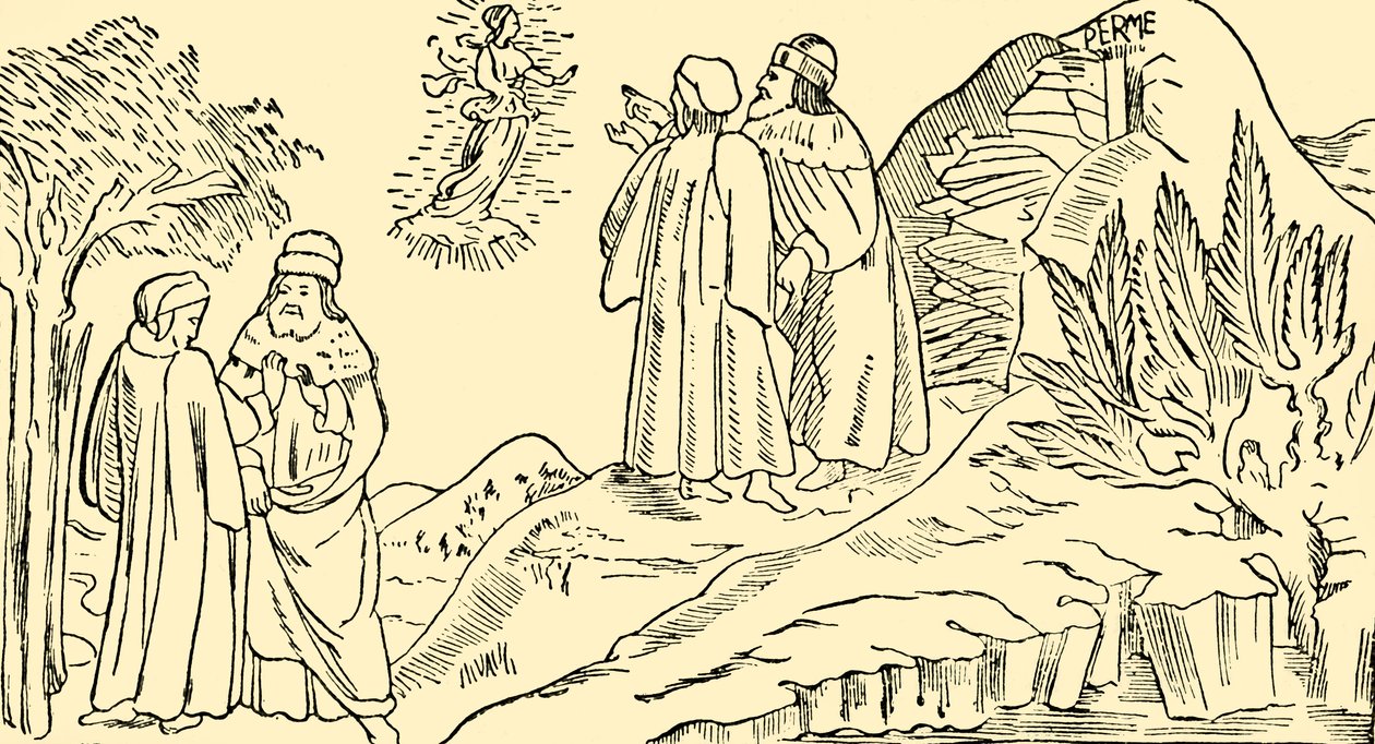 Dante i skärselden ser The Vision of Beatrice, c1930. av Unbekannt