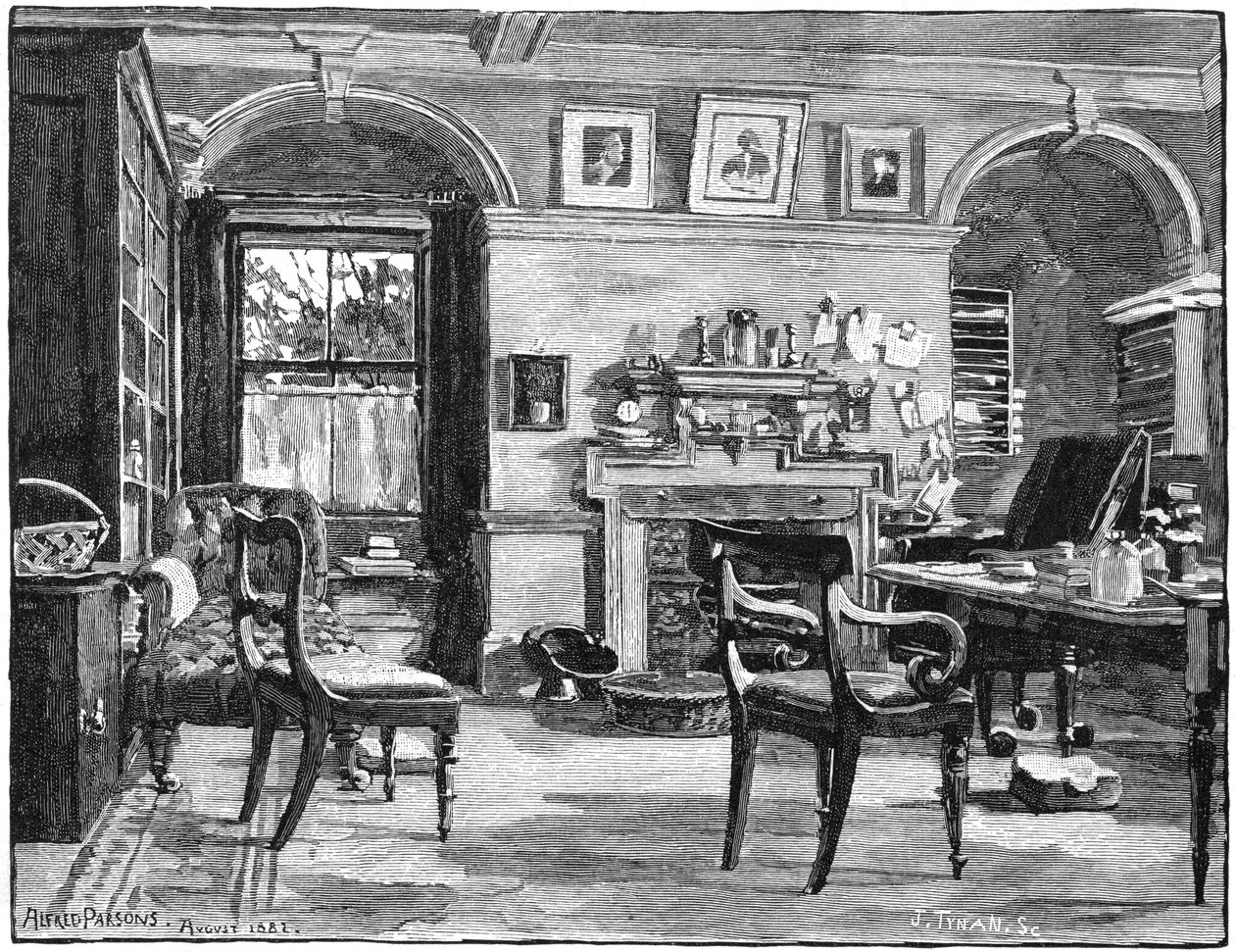 Darwins studerar vid Down House, hans hem nära Beckenham, Kent, 1883 av Unbekannt