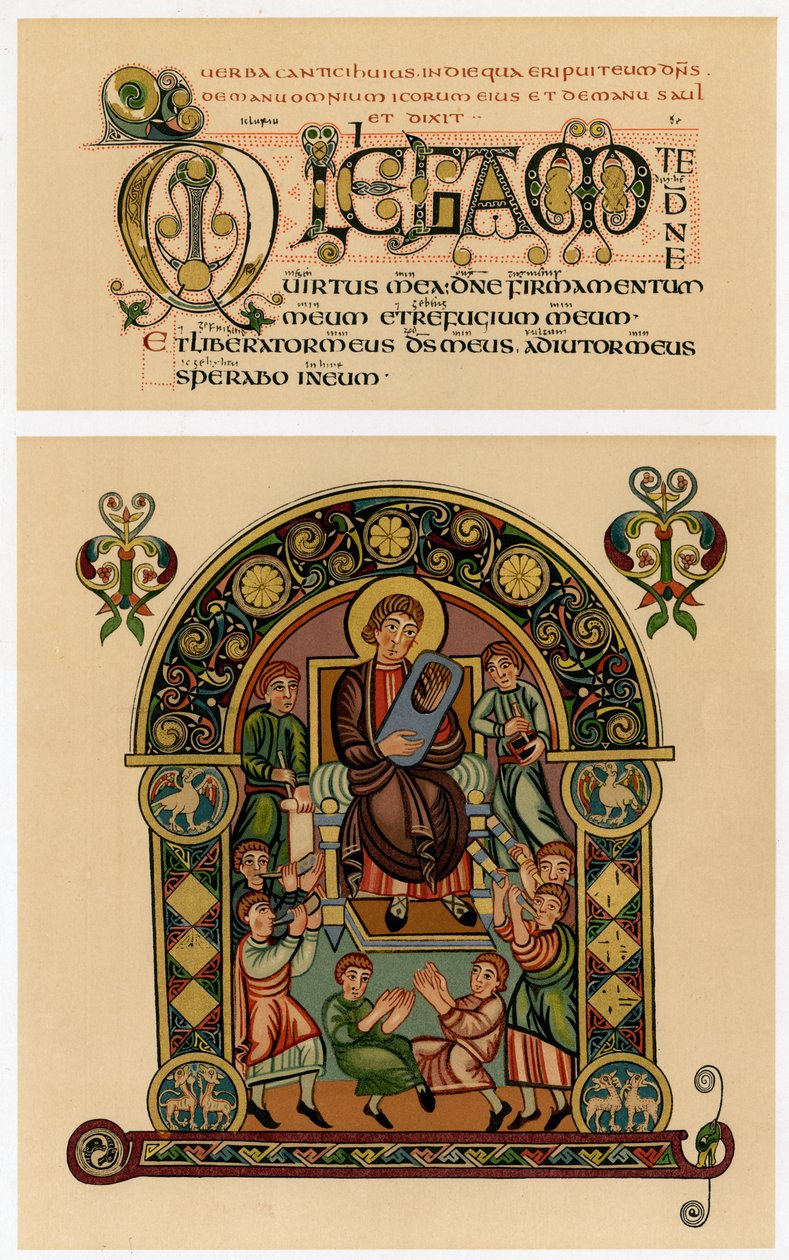 David spelar sin lyra, 725-750 e.Kr av Unbekannt