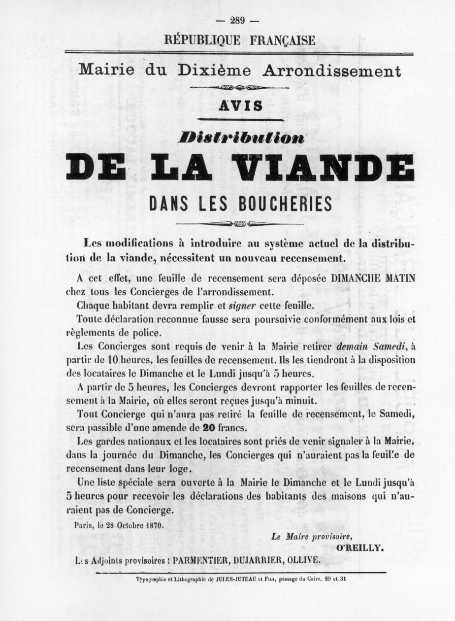 De La Viande, från franska politiska affischer från Pariskommunen, maj 1871 av Unbekannt