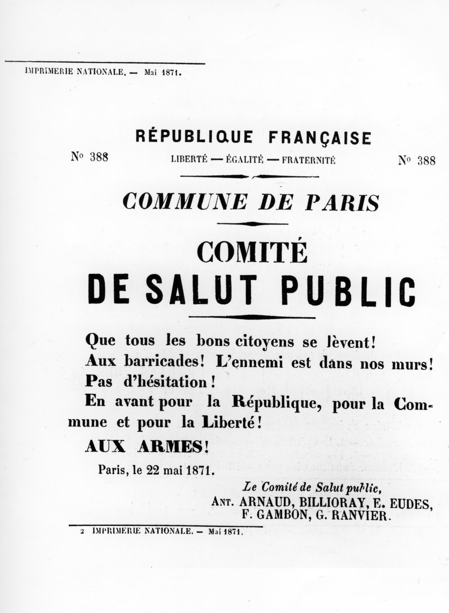 De Salut Public, från franska politiska affischer från Pariskommunen, maj 1871 av Unbekannt