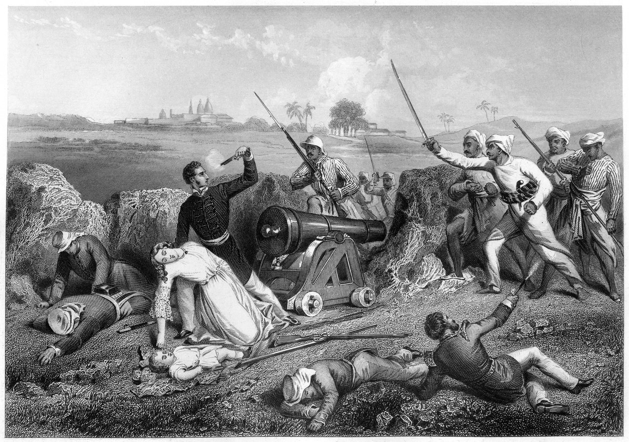 Major Skene och hans hustrus död i Jhansi, 1857, c1860 av Unbekannt
