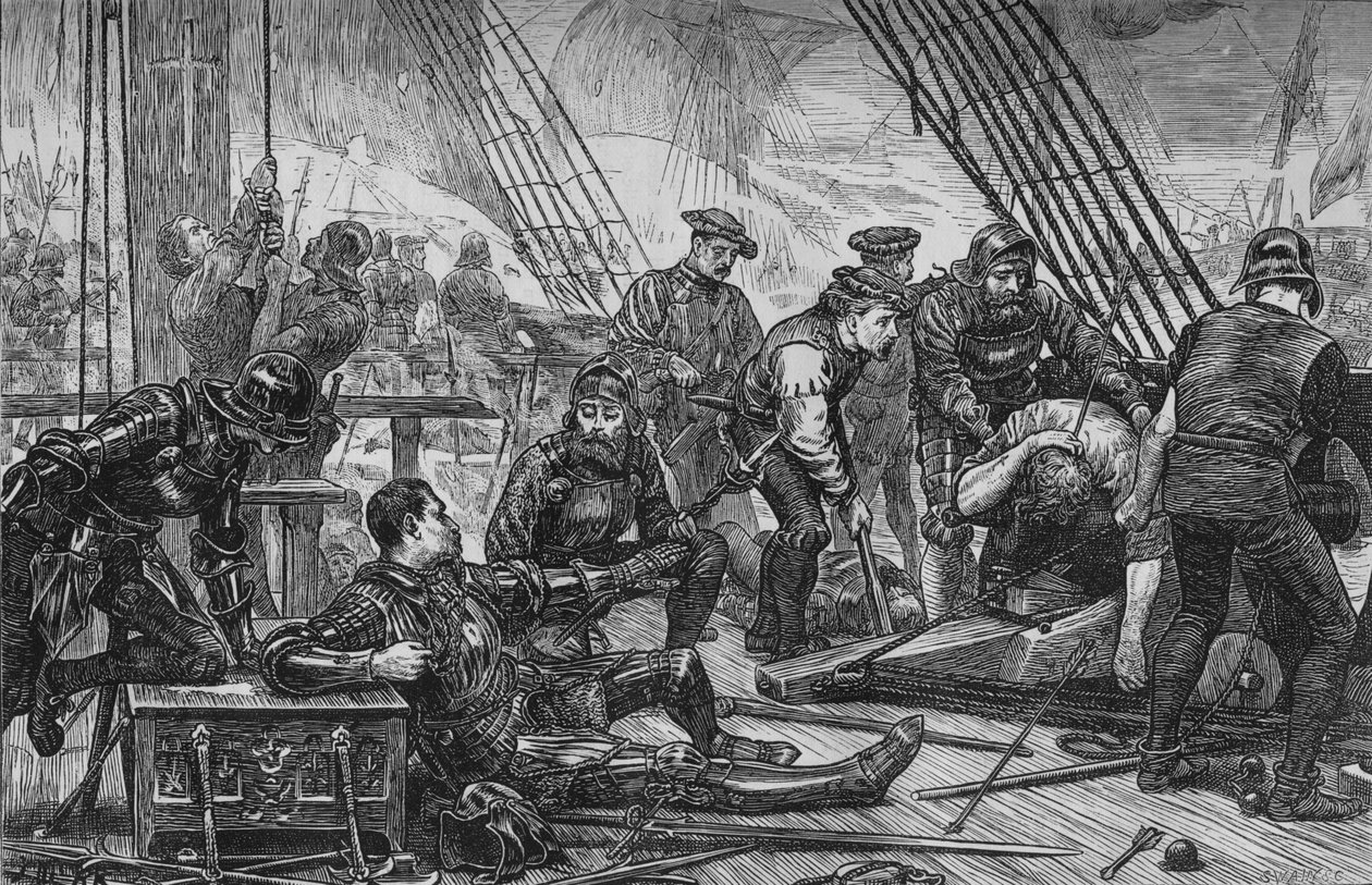 Sir Andrew Bartons död, augusti 1511, c1880 av Unbekannt