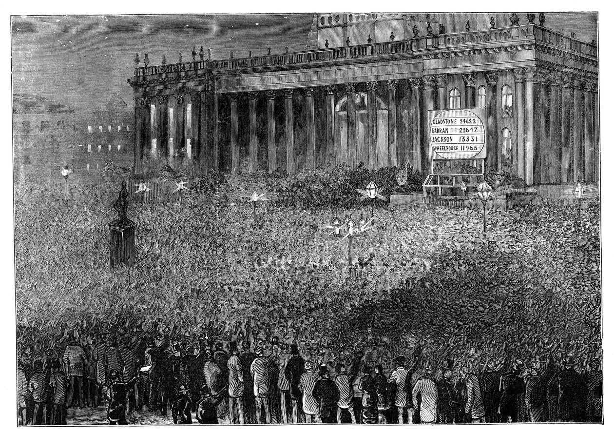 Deklarerar resultatet av omröstningen under det allmänna valet, Leeds, West Yorkshire, 1880 av Unbekannt