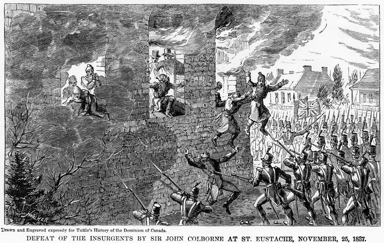 Upprorsmännens nederlag av Sir John Colborne vid St Eustache, 25 november 1837, 1877 av Unbekannt
