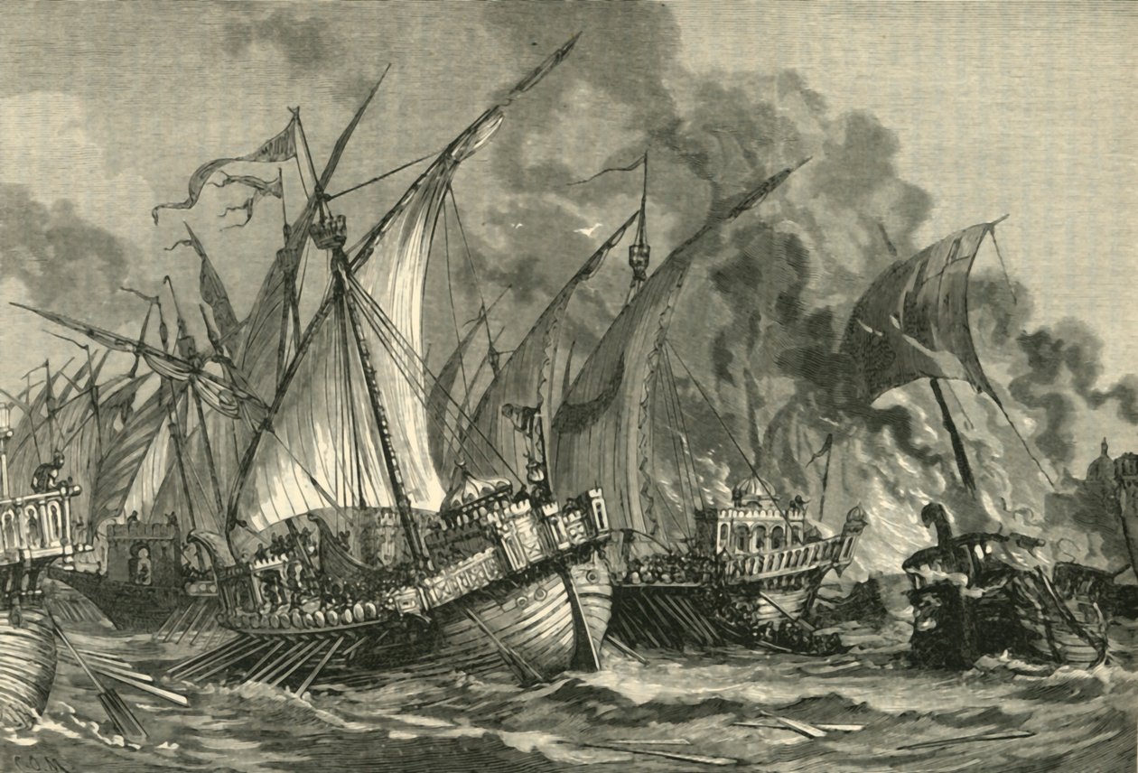 Nederlag för den saraceniska flottan före Konstantinopel, 717-718, 1890. av Unbekannt