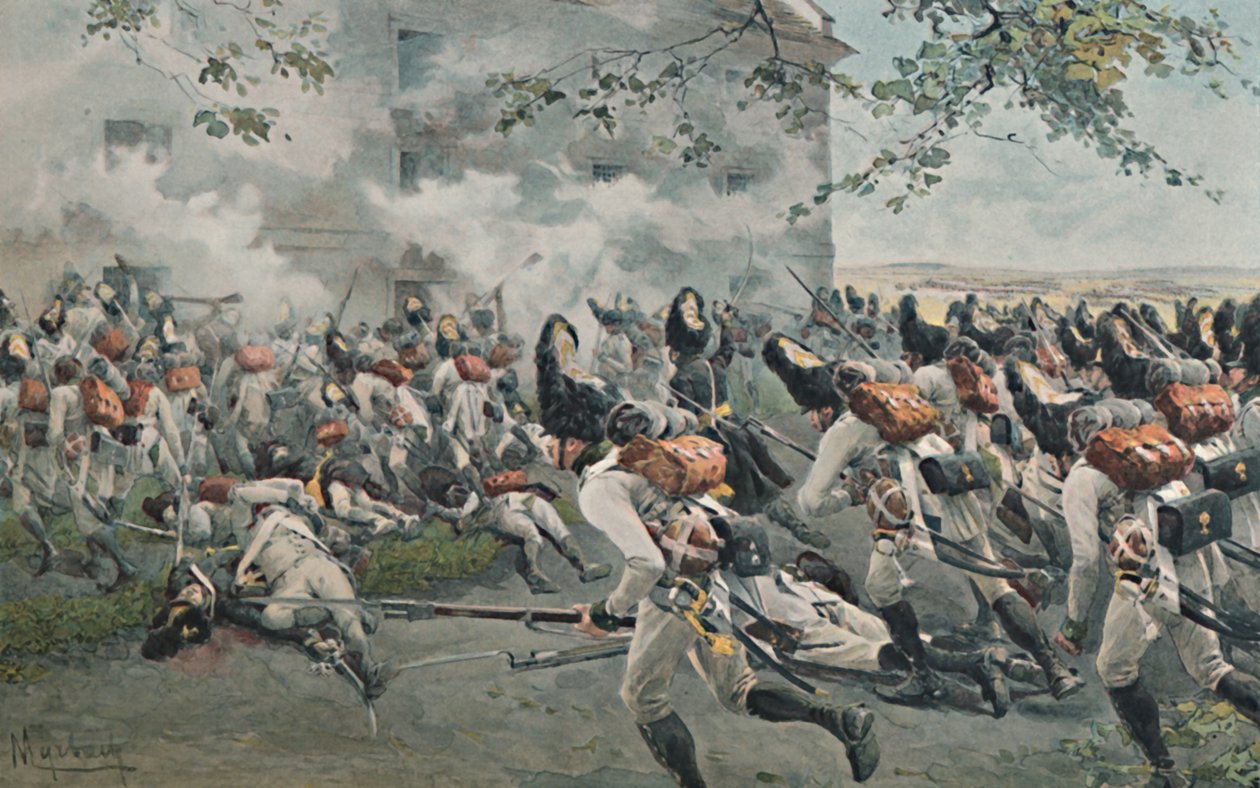 Försvar av spannmålsmagasinet i Essling, 1809, 1896 av Unbekannt