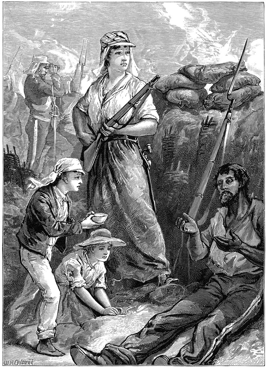 Försvar av fortet i Futtegurh, indiskt myteri, 1857-1859 c1895 av Unbekannt