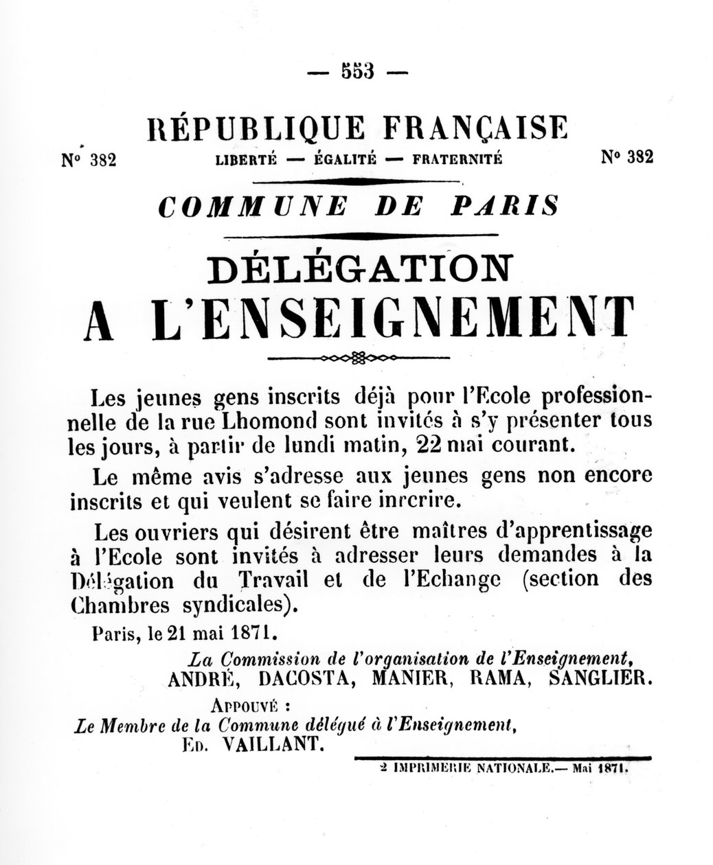 Delegation a Lenseignement, från franska politiska affischer från Pariskommunen, maj 1871 av Unbekannt