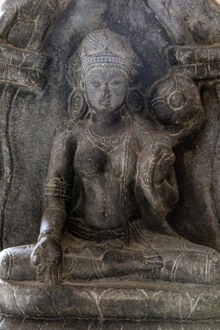 Delhi nationalmuseum. Gaja-Lakshmi (elefanter som duschar vatten på gudinnan Lakshmi). Pala, 900-talet e.Kr. Bihar. Sten. Detalj. Indien. av Unbekannt