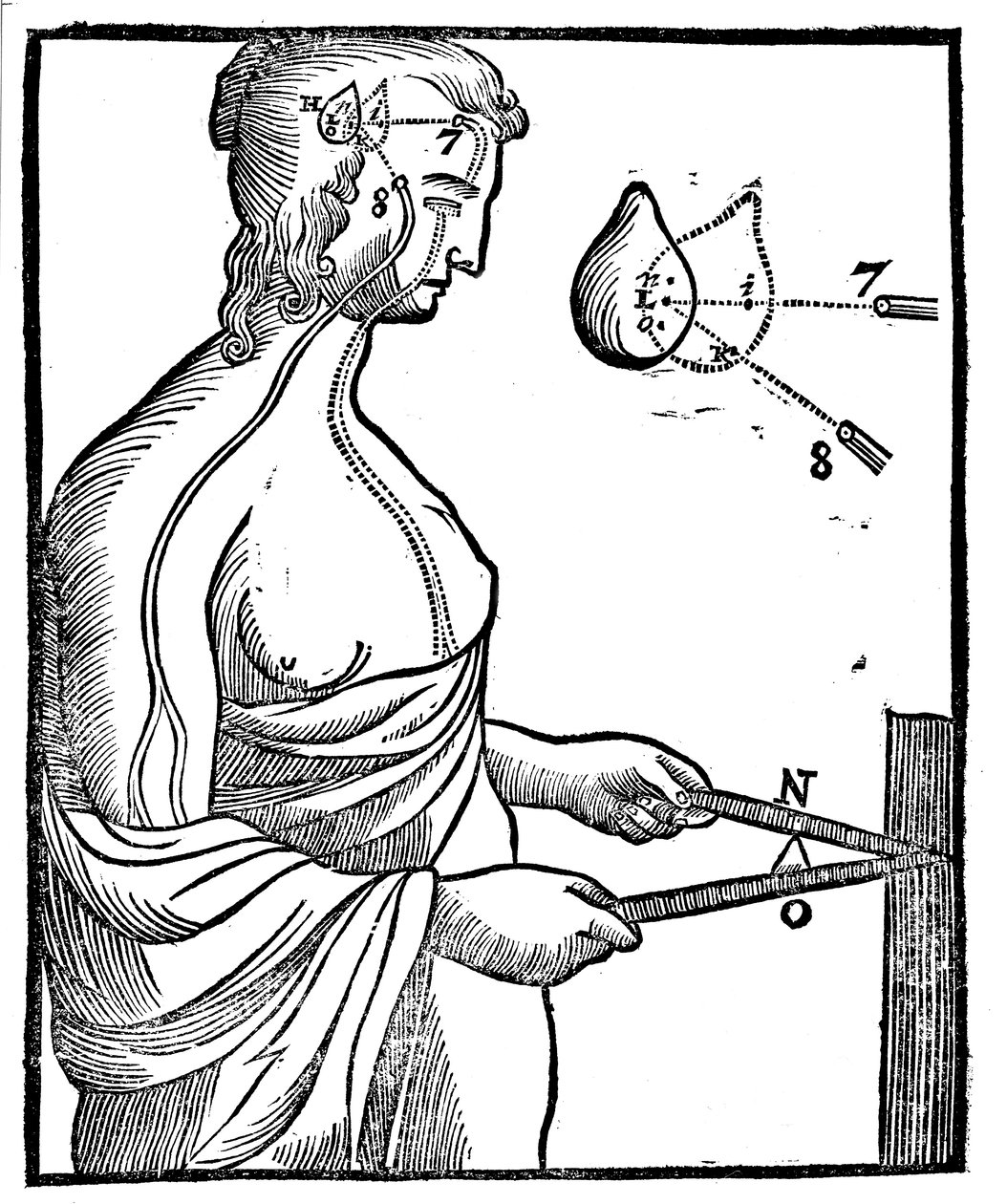 Descartes idé om hur ögat skickar impulser till hjärnan och styr en frivillig rörelse, 1692 av Unbekannt