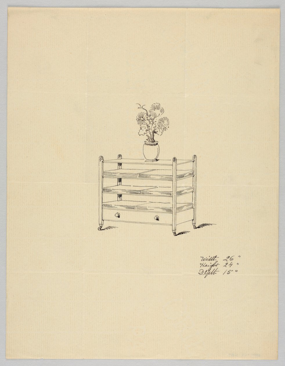 Design för trelagerat bord med vas och blommor, 1900–05 av Unbekannt