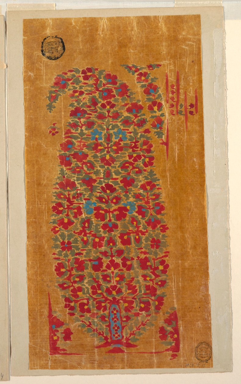 Design för vävd sjal med indianiserande motiv av Unbekannt