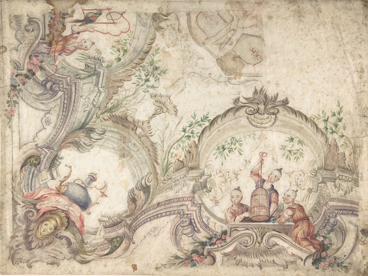 Design för en takdekoration med kinoserier, 1725-75. av Unbekannt