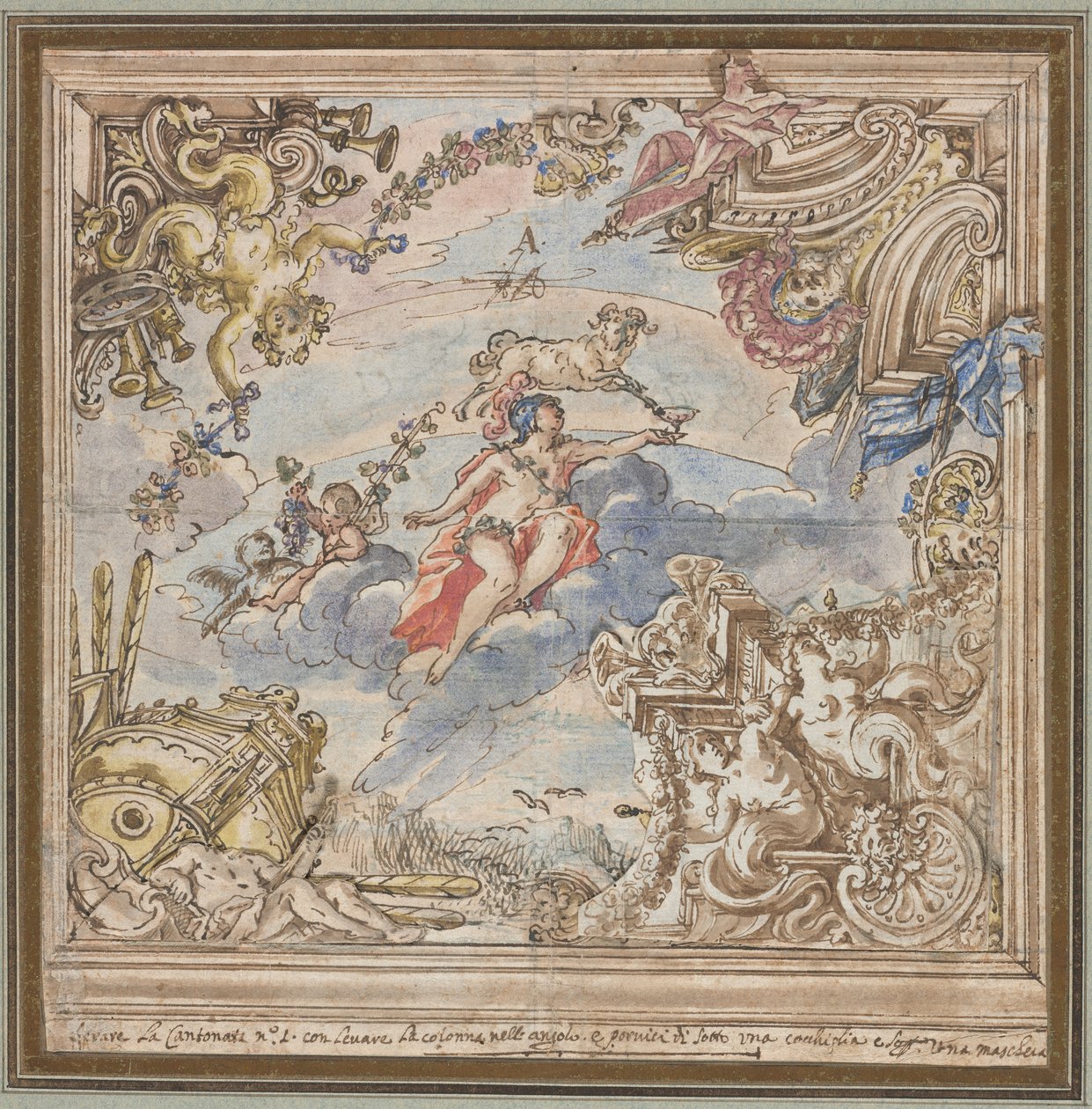 Design för ett tak: Mars and Aries, 1700-talet. av Unbekannt