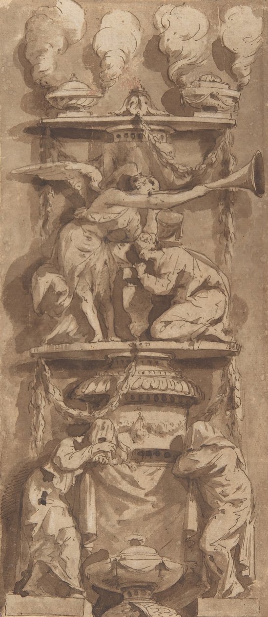 Design för ett gravmonument eller epitafium med sorgefigurer, 1700-talet. av Unbekannt