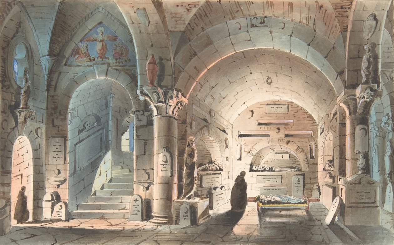 Design för en scen: Crypt Scene, 1830-40. av Unbekannt