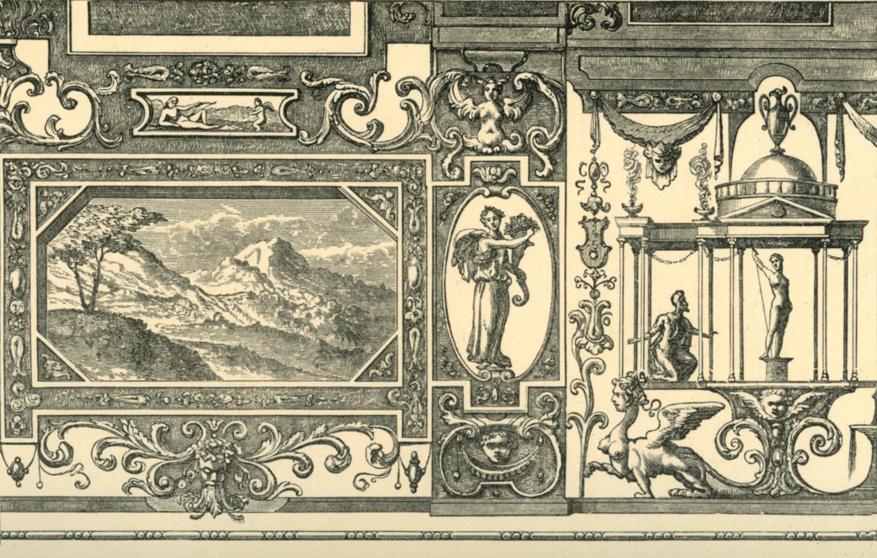 Design för en vägg- eller takdekoration i den groteska smaken, 1500-talet, 1881. av Unbekannt