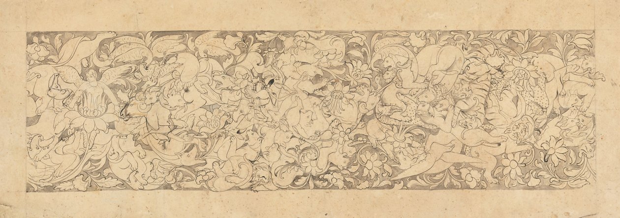 Design av sammanflätade djur och växter, 1700-1800-talet. av Unbekannt