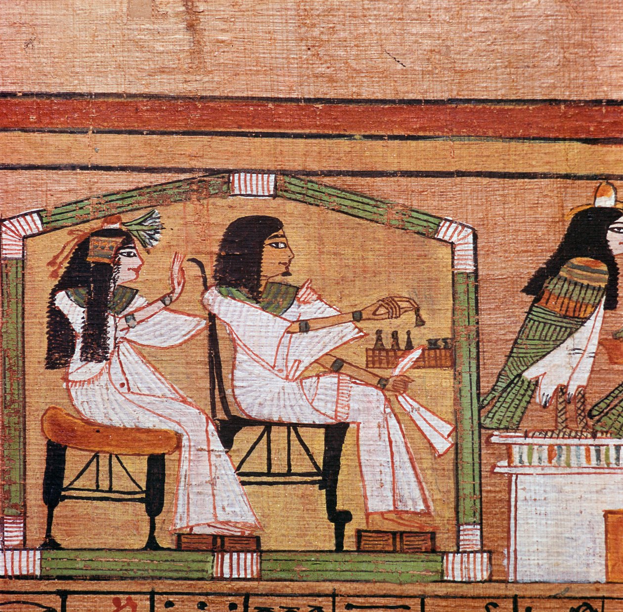 Detalj från en egyptisk papyrus som visar ett spel med utkast av Unbekannt