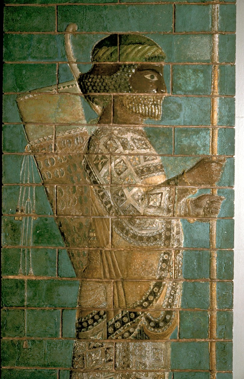 Detalj av en relief som visar en bågskytt från det persiska kungliga gardet, Palace of Darius I, Susa, c500 f.Kr. av Unbekannt