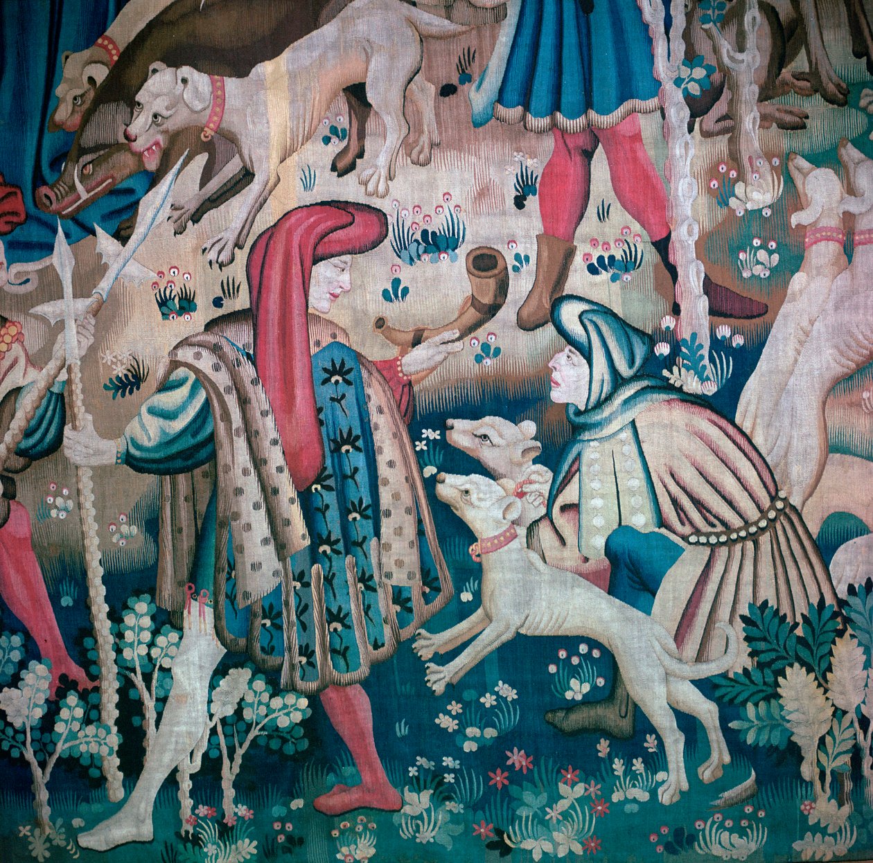Detalj av björnjakt från Devonshire Hunting Tapestries, 1400-talet av Unbekannt