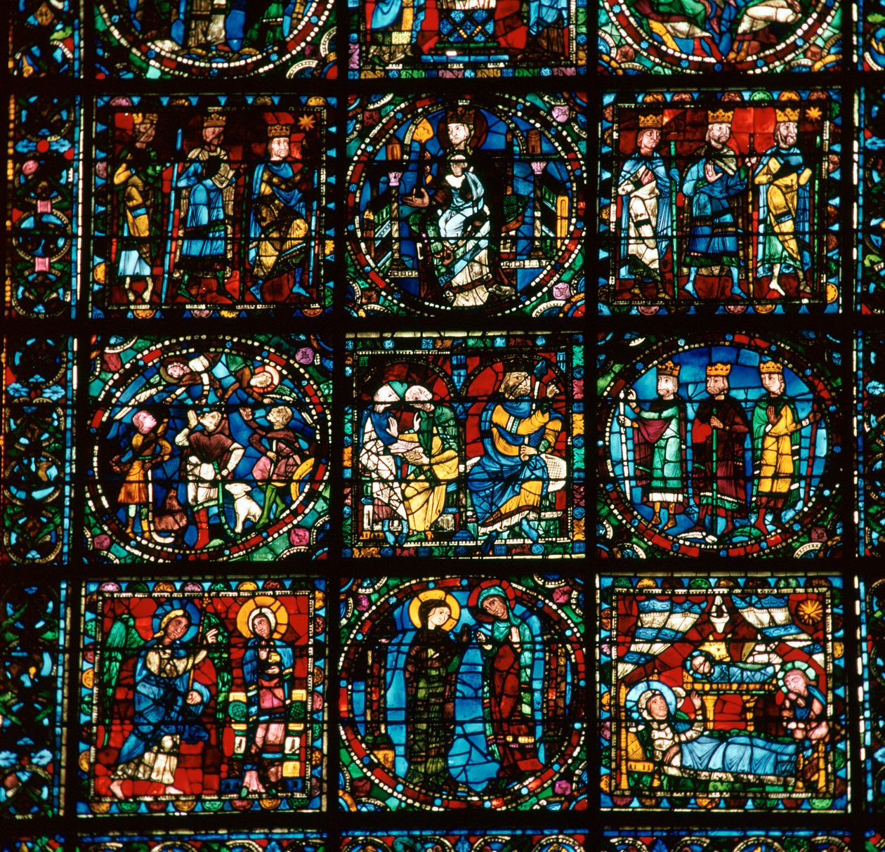 Detalj av det stora västra fönstret i Chartres katedral, 1100-talet av Unbekannt