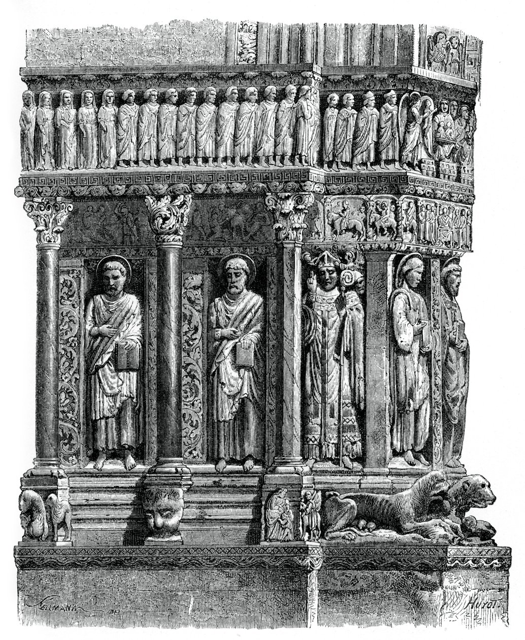Detalj av St Trophimus portal, Arles, 1100-talet, 1870 av Unbekannt