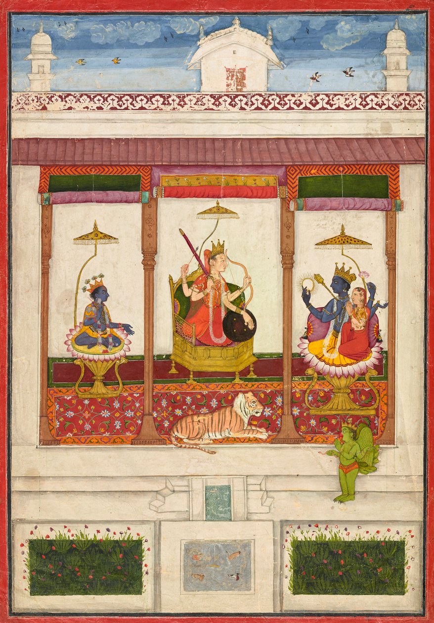 Devi med Krishna och Vishnu i ett palats, ca. 1645-1655. av Unbekannt