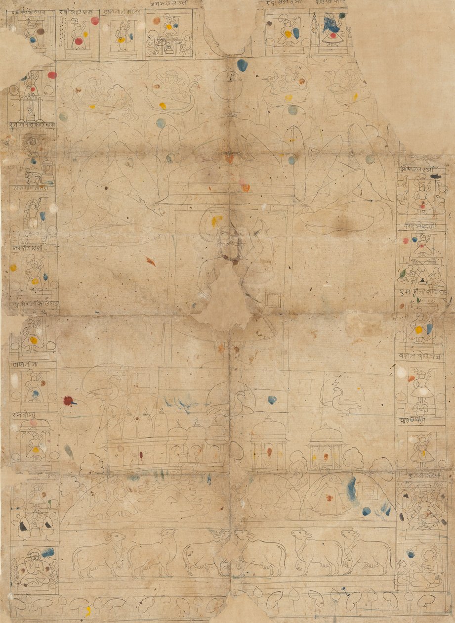 Diagram för en Pichawai som visar Sharad Purnima höstens fullmåne, mitten av 1800-talet. av Unbekannt