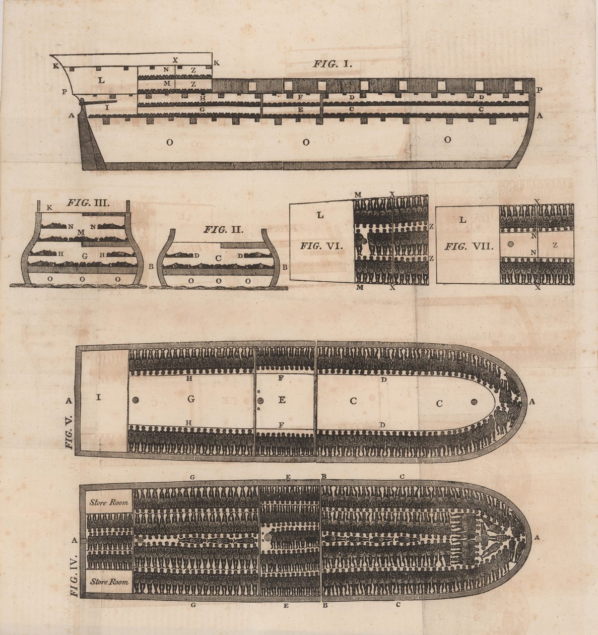 Diagram över ett slavskepp, 1821. av Unbekannt