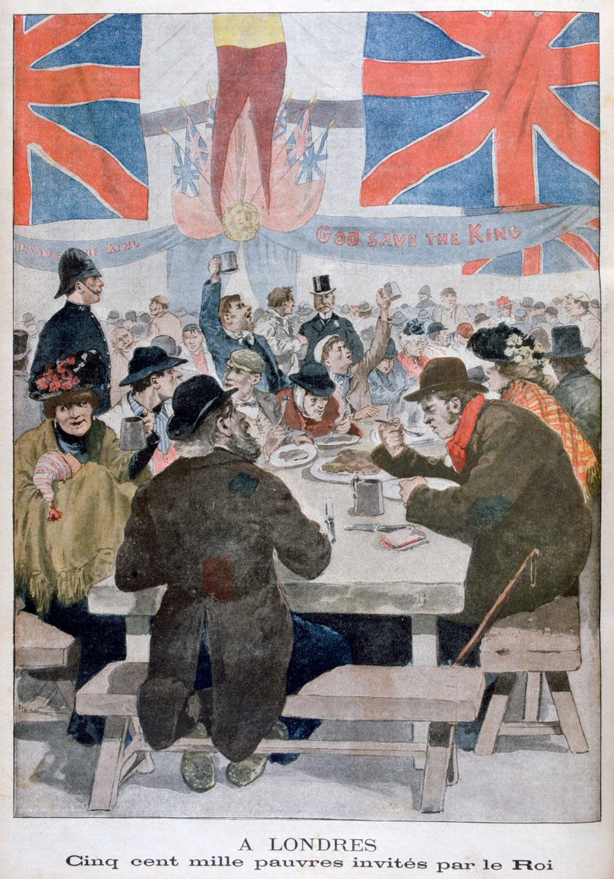 Middag för de fattiga för att fira kröningen av kung Edward VII, London, 1902 av Unbekannt