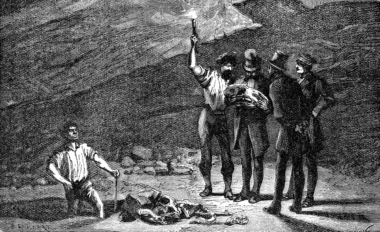 Upptäckt av iguanodonfossiler, Bernissart, Belgien, 1878 c1880 av Unbekannt