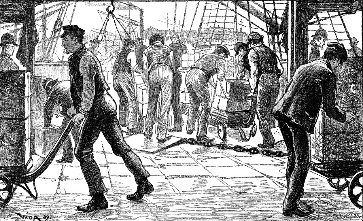 Hamnarbetare som lossar te i London Docks, 1889 av Unbekannt
